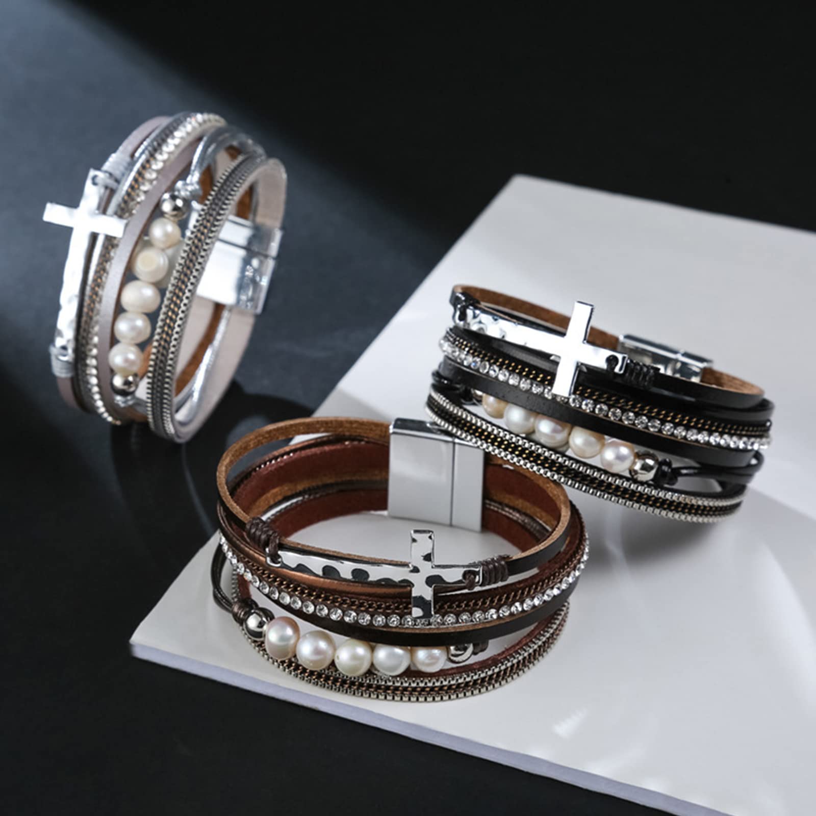 Trendy Blue Leather Wrap Bracelet for Women - Stackable Western Cuff Bracelet with Multi-Layer Design | Perfect for Boho Fashion, Casual Outfits & Layered Jewelry Looks
