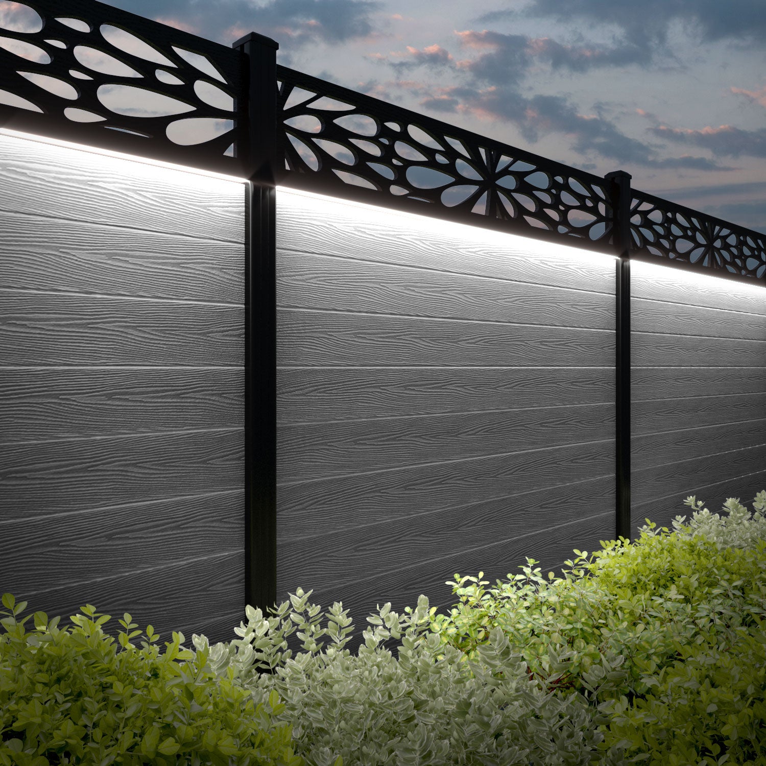 Classic Blossom Fence Panel - Light Grey Aluminum Garden Fence with Durable Posts for Outdoor Privacy & Decoration | Perfect for Backyard, Patio, and Poolside Landscaping