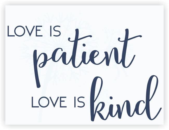 Love is Patient Love is Kind Vinyl Wall Decal - 23x14 Inch Deep Blue Quote Sticker for Bedroom Decor, Home Wall Art, Nursery & Living Room Inspiration