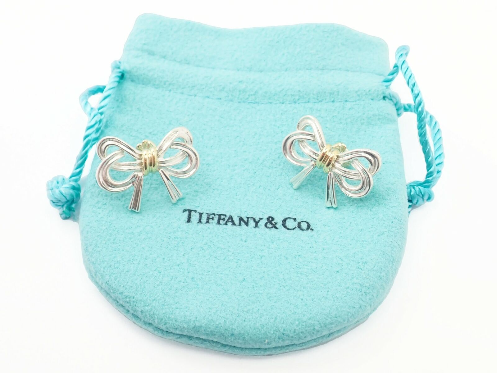 Authentic Vintage Tiffany & Co 18k Yellow & White Gold Ribbon Bow Earrings - Elegant Jewelry for Women, Perfect for Weddings, Parties & Special Occasions