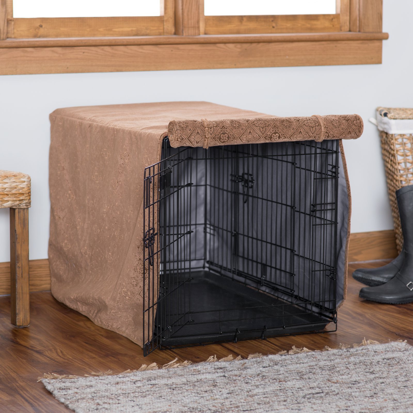 Luxury Dog Crate Cover for Small Dogs - Soft Herringbone Fabric - Perfect for Pet Beds, Travel & Home Decor