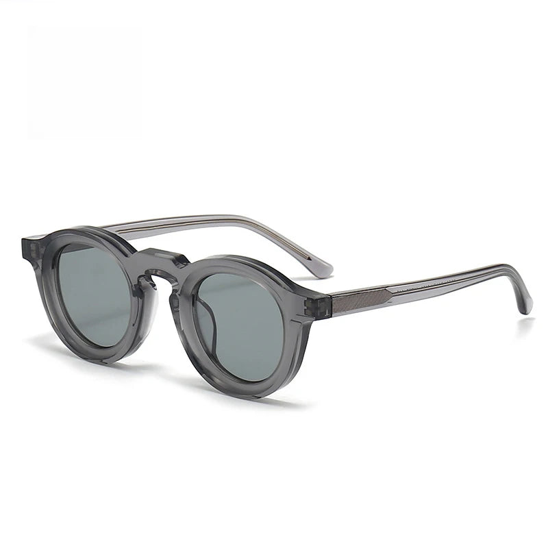 Stylish Black Unisex Acetate Round Sunglasses with Full Rim - Perfect for Outdoor Activities, Beach Vacations & Driving - Model 442741