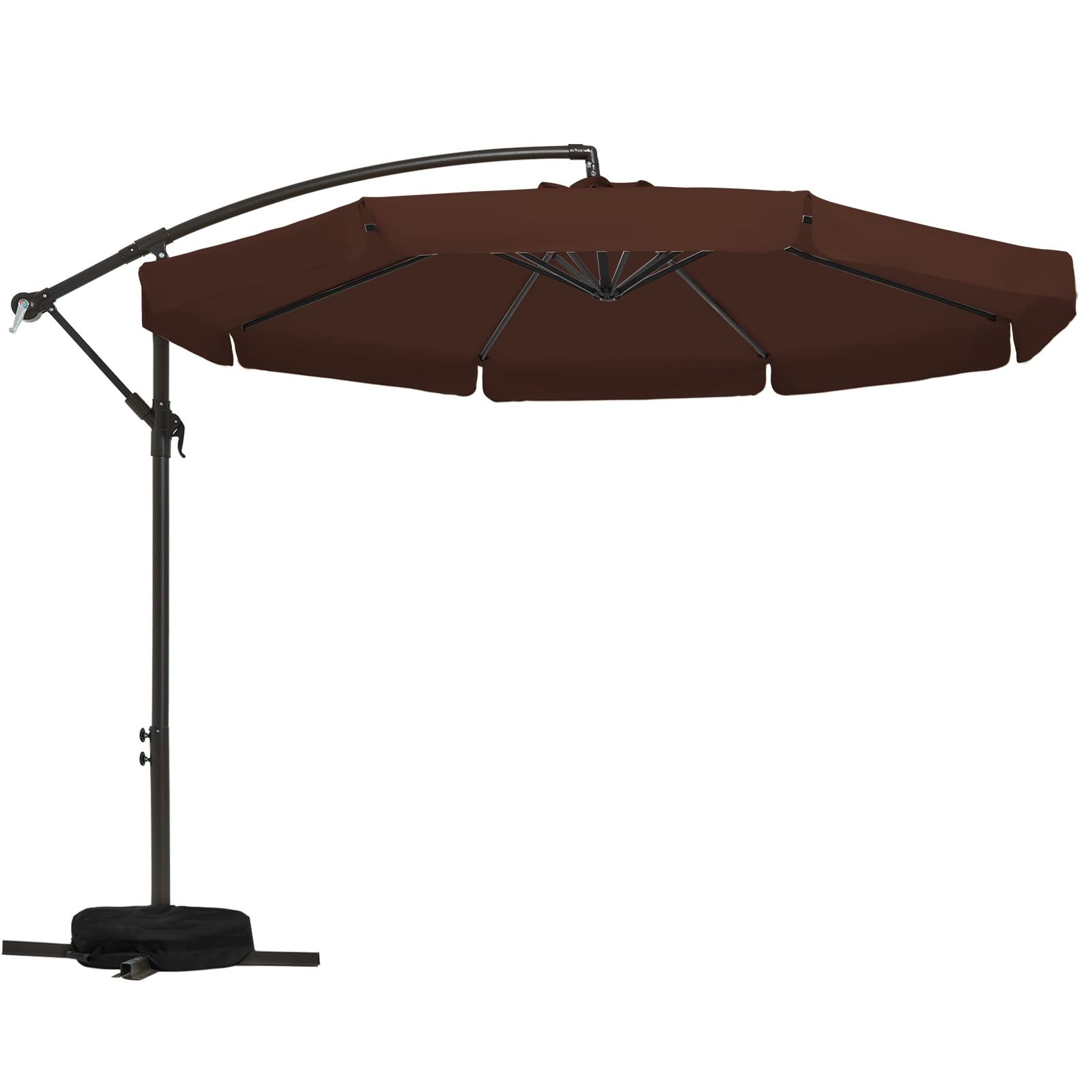 SMLIXE 10FT Outdoor Cantilever Umbrella with Crank - Large Patio Hanging Offset Umbrella, Heavy Duty Cross Base & Sandbag Included (Brown) - Perfect for Poolside, Backyard, Deck, and Garden Shade