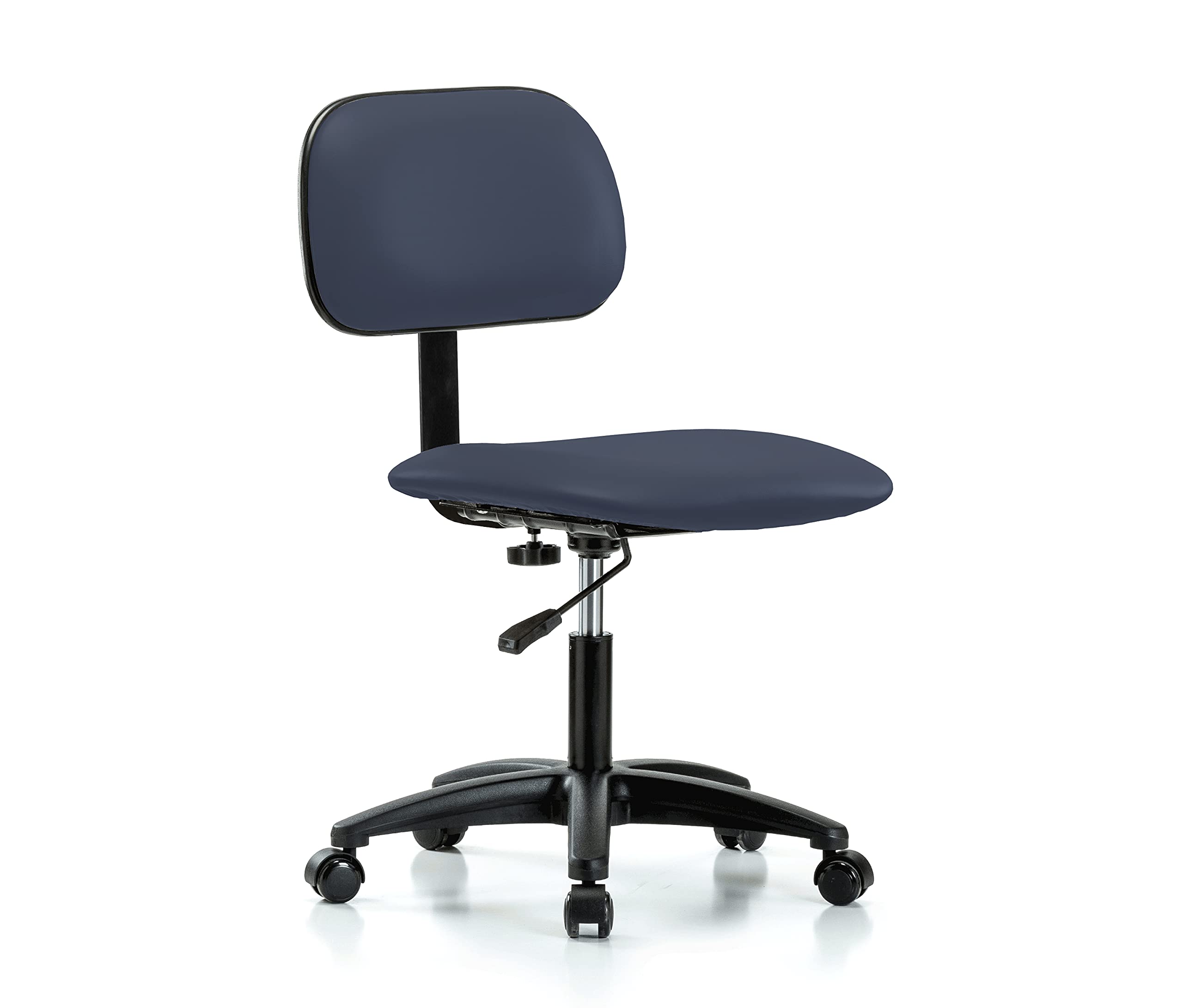 Adjustable Rolling Lab Chair with Basic Backrest - Imperial Blue Vinyl Office Chair for Hardwood & Tile Floors | Perfect for Laboratories, Classrooms & Home Office Workspaces