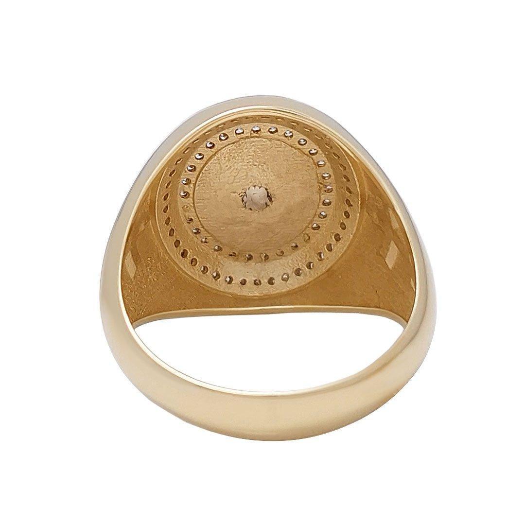 14K Gold Men's Jerusalem Cross Signet Ring with Diamonds & Blue Enamel - Luxury Religious Jewelry for Gifts, Weddings & Special Occasions