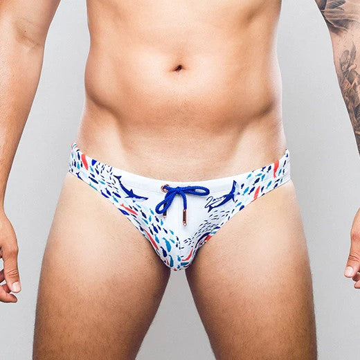 2eros Seascape Swim Brief - White - Men's Stylish Swimwear for Beach, Pool & Vacation - Quick Dry & Comfortable