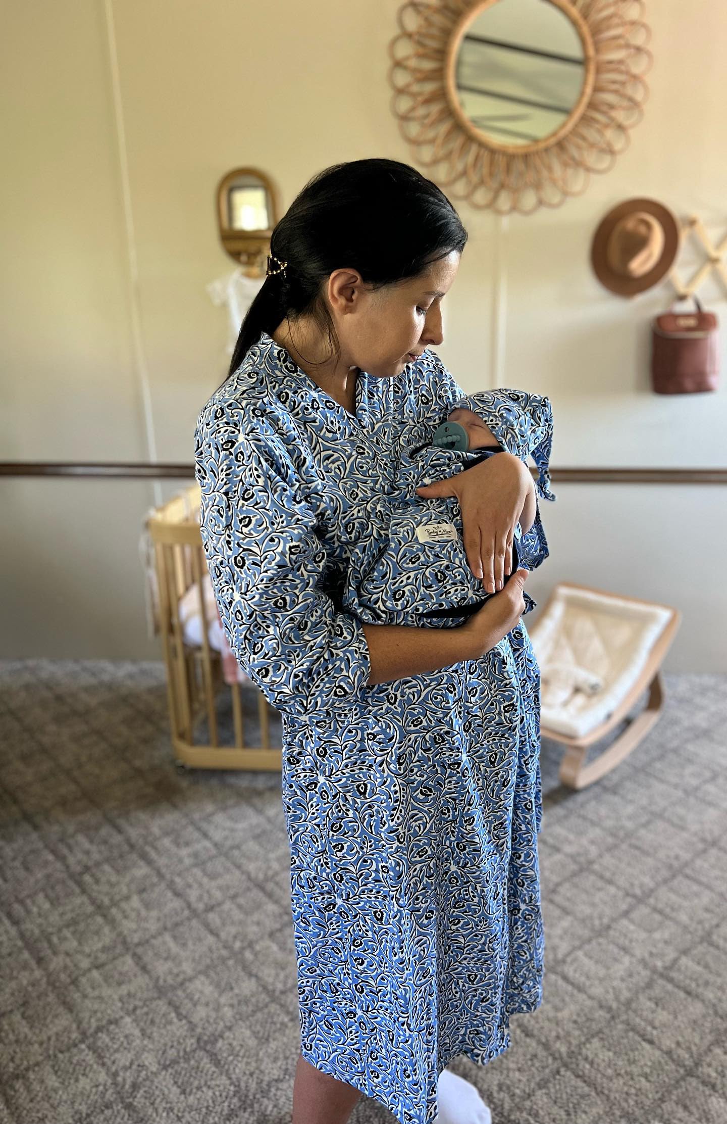 Baby Be Mine Maternity Nursing Delivery Robe & Baby Girl Swaddle Blanket Set with Daddy T-Shirt - Soft Comfortable Outfit for Newborns and Moms - Perfect for Hospital Delivery, Breastfeeding and Family Photo Shoots