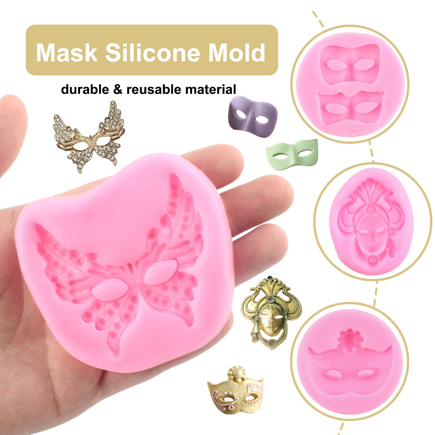 Zixiang Silicone Masquerade Mask Molds - Set of 4 for Cake Decorating, Fondant, Cupcake Toppers, Candy, Resin Clay, Chocolate & Gum Paste - Perfect for Halloween, Cosplay, and DIY Craft Projects