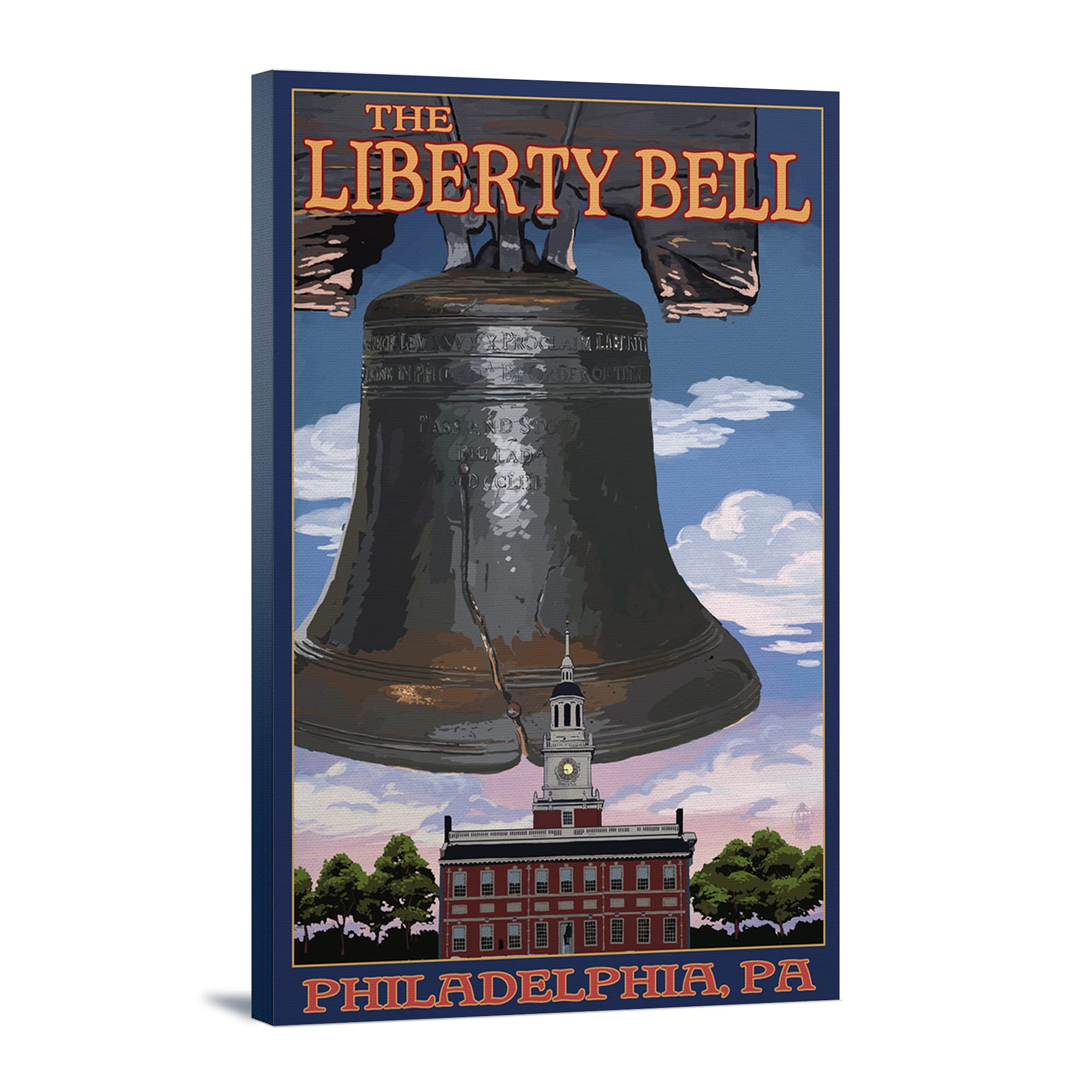 Philadelphia Independence Hall & Liberty Bell Wall Art - 16x24 Wrapped Canvas Print - Historic American Landmark Decor for Living Room, Office & Gifts