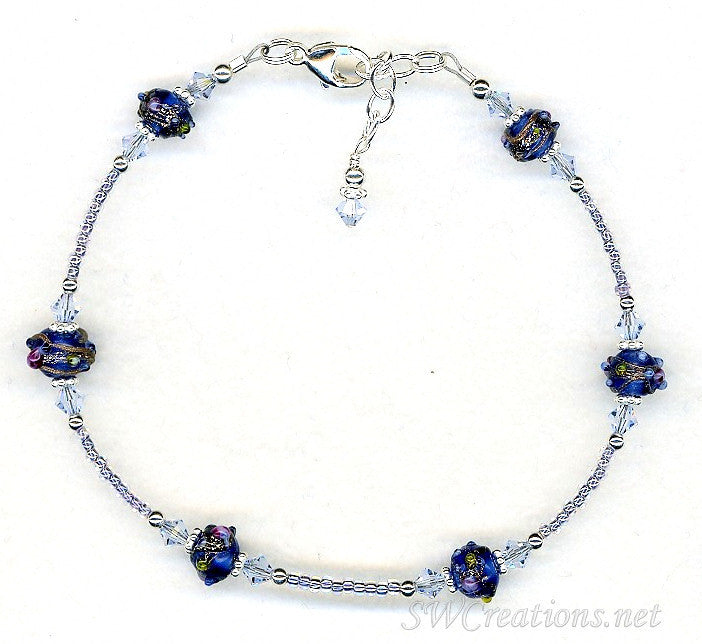 Light Sapphire Cobalt Beaded Anklet Bracelet for Women - Handmade Bohemian Ankle Jewelry for Beach, Summer & Festival Outfits