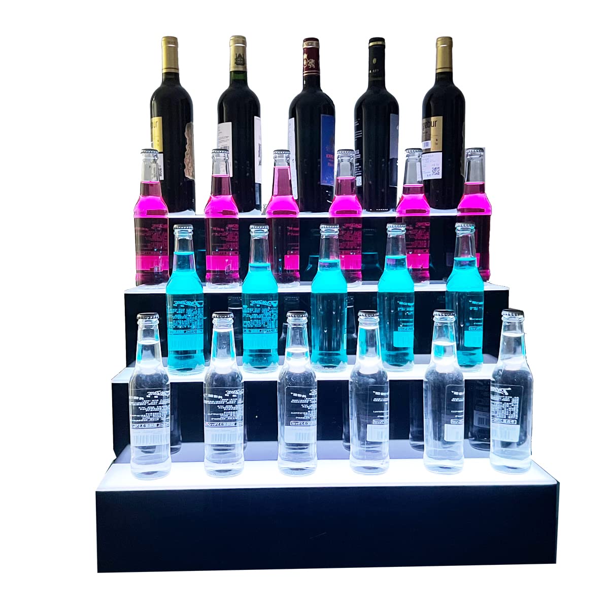 SUDEG 4-Step LED Lighted Liquor Bottle Display Shelf - 24