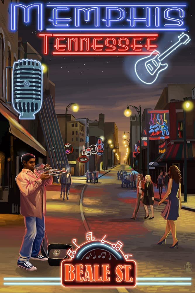 Memphis Tennessee Night Skyline Poster - Beale Street Wall Art Decor (12x18 Inches) for Living Room, Bedroom & Office