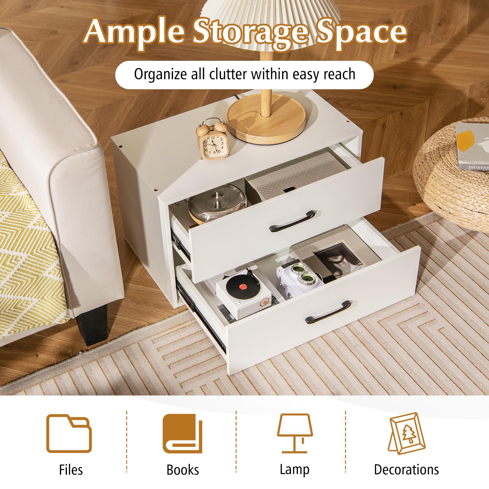 Giantex 2-Drawer Stackable Dresser Organizer with Handles - Horizontal Storage Cube for Bedroom, Living Room, Office & Closet - White (Perfect for Small Spaces & Home Organization)