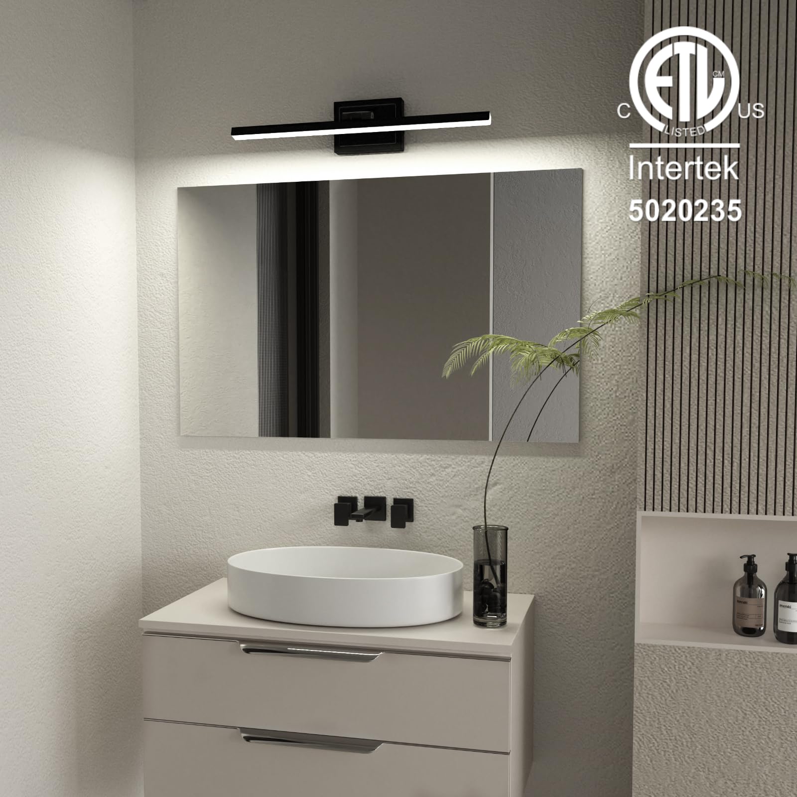VOLISUN 24 Inch Modern Bathroom Vanity Light - Rotatable Black LED Light Fixture with Dimmable 5CCT & 14W for Mirror - ETL Certified - Perfect for Bathroom, Restroom, and Dressing Room Lighting