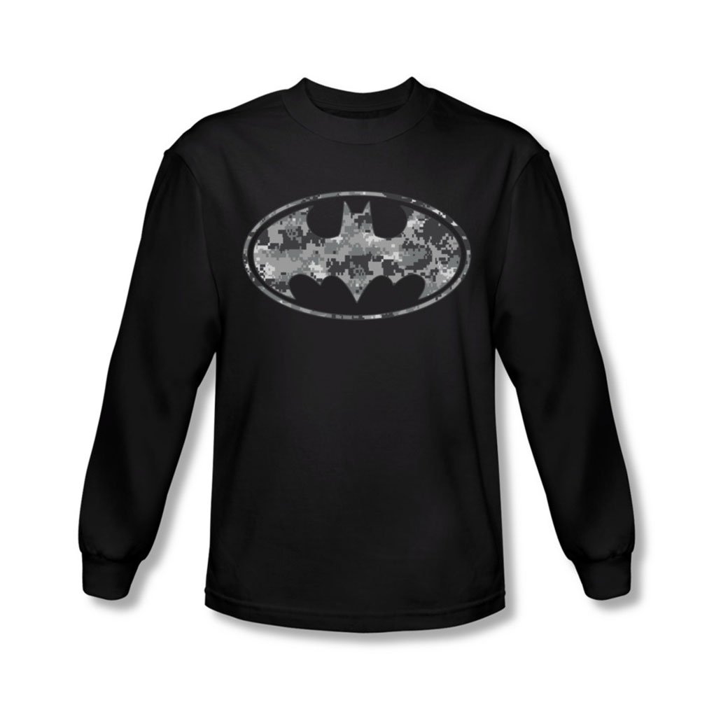 Batman Men's Urban Camo Shield Long Sleeve T-Shirt - Black Superhero Graphic Tee for Casual Wear & Cosplay