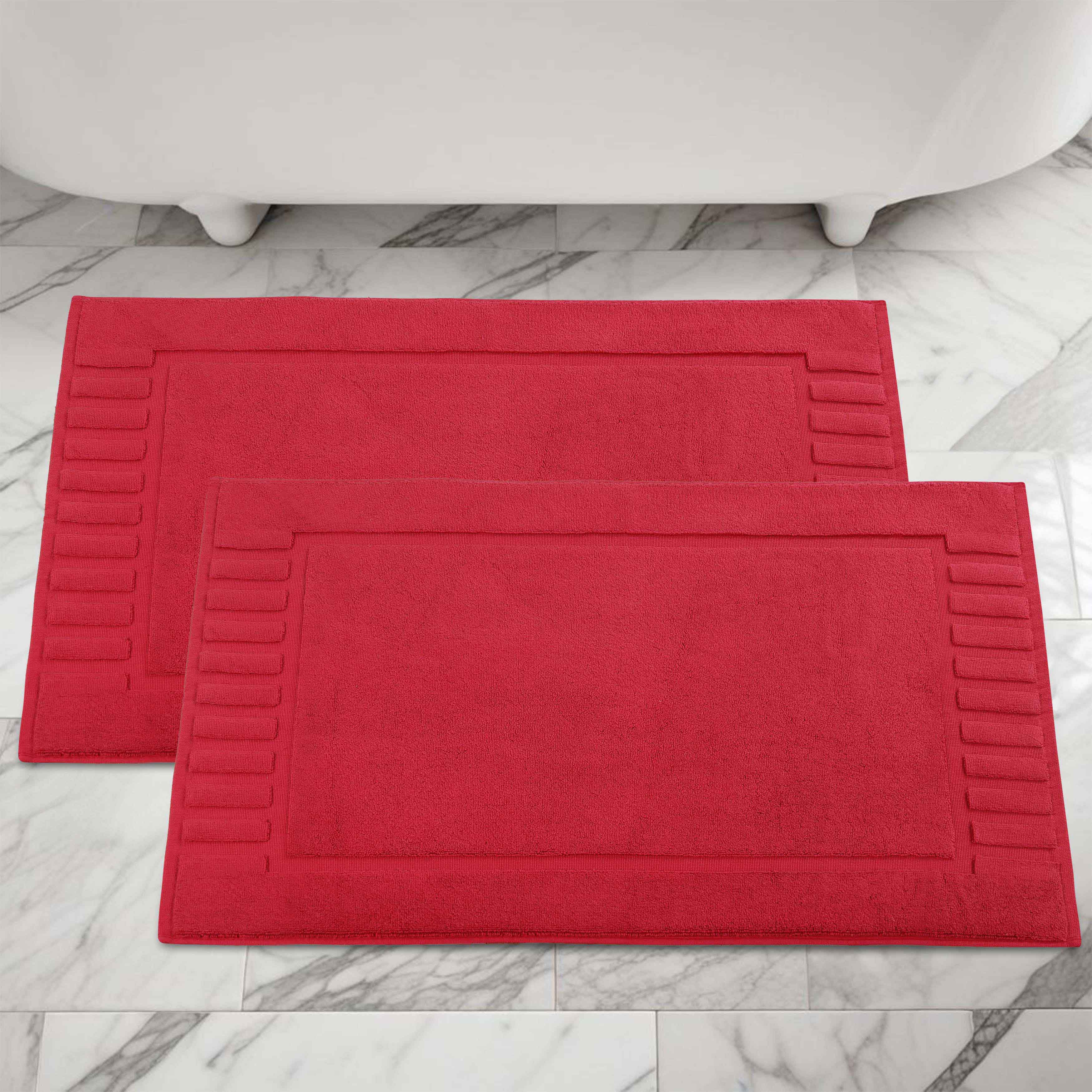 Premium Cotton Bath Mat Set of 2 - Ultra Absorbent, Non-Slip & Machine Washable - Modern Solid Color Bathroom Rug for Shower, Tub & Vanity Areas