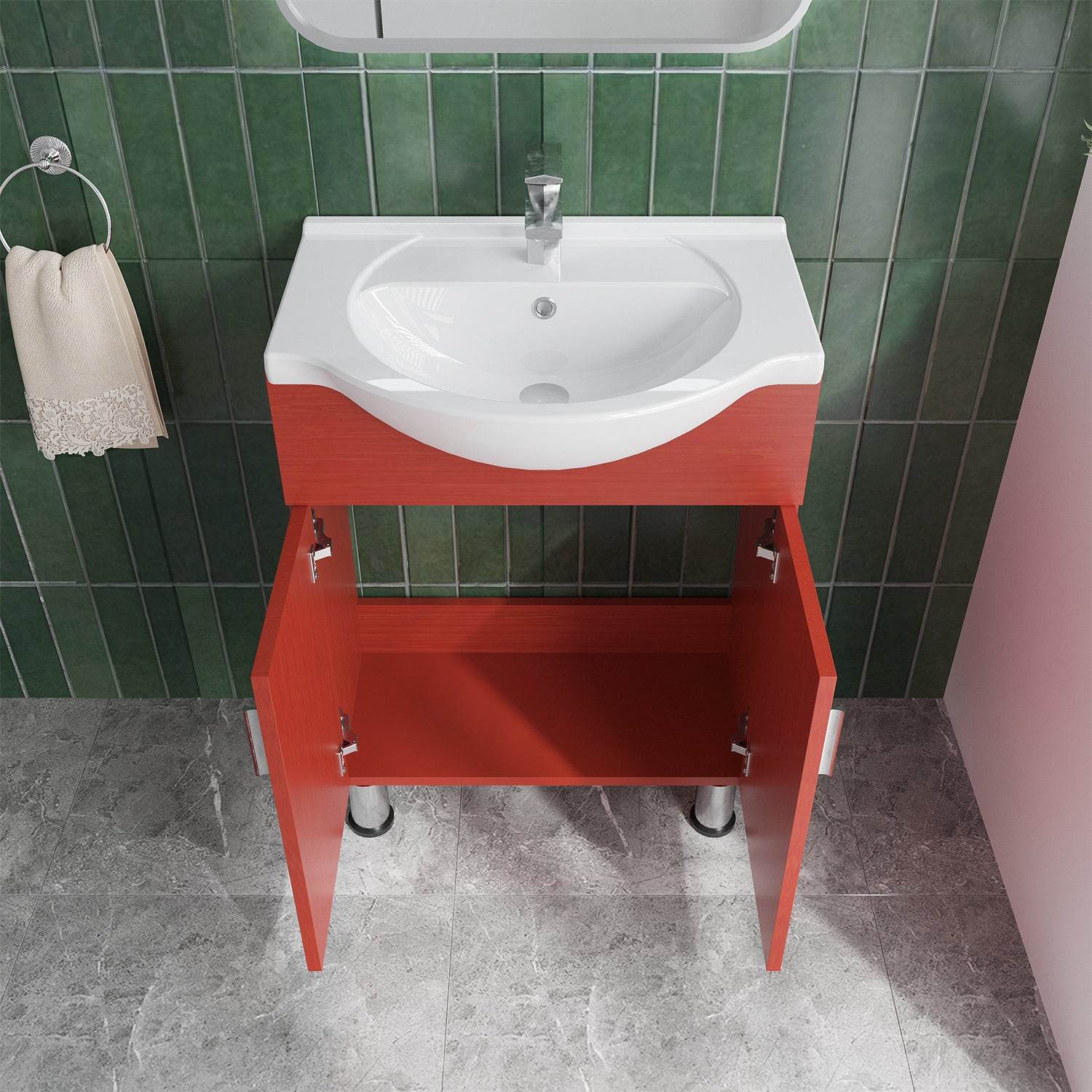 Lilly 24W x 18D x 34H Red Euro Style Vanity with White Ceramic Top - Perfect for Modern Bathroom Makeovers & Small Space Solutions