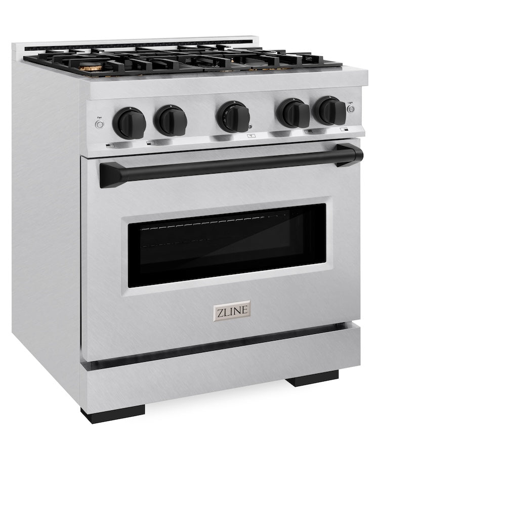 ZLINE Autograph Edition 30-inch 4.2 cu. ft. Classic Gas Range with 4 Burner Cooktop & Convection Gas Oven - Satin Stainless Steel with Matte Black Accents (CGRSZ 30 MB) | Professional Kitchen Appliance for Home Chefs & Cooking Enthusiasts