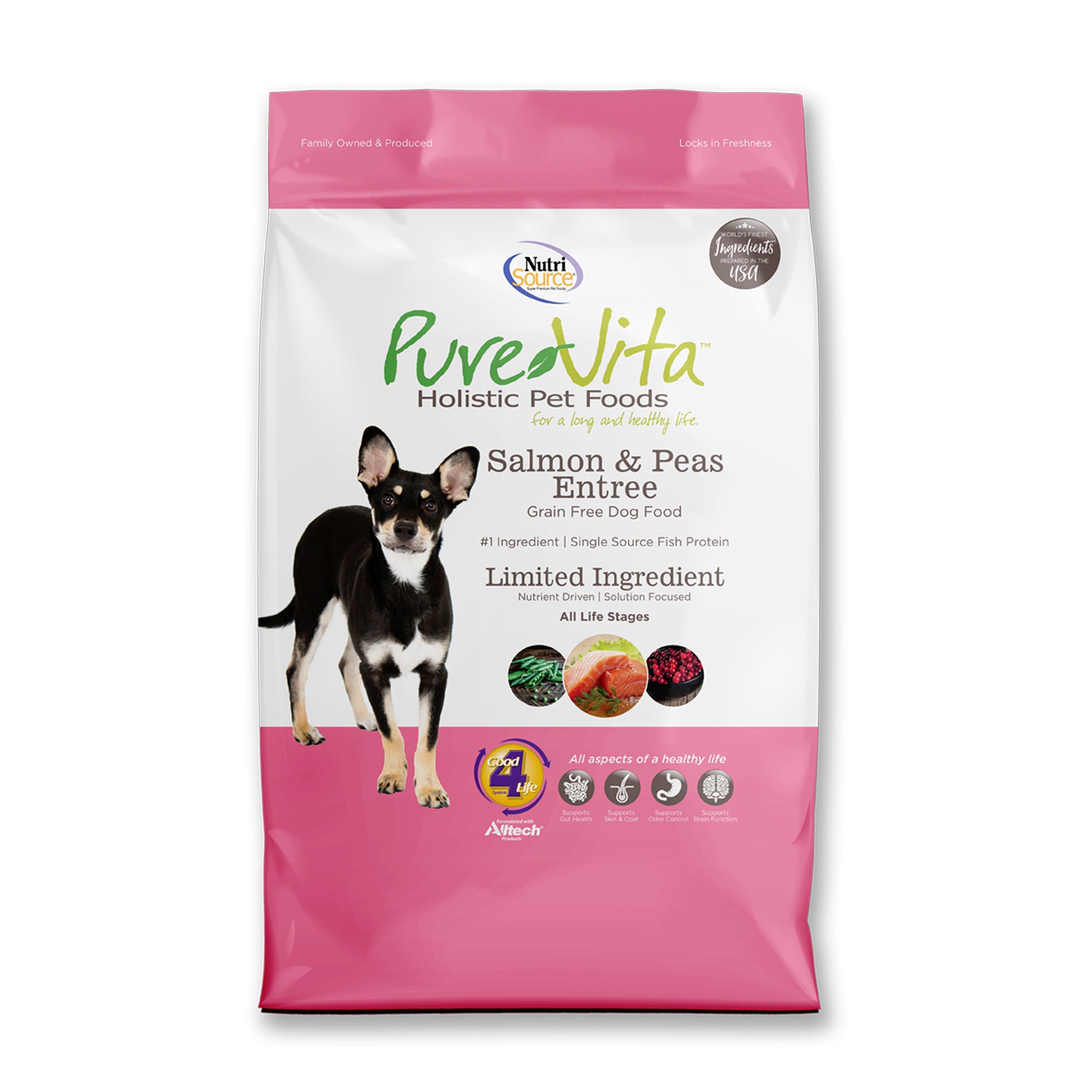 Pure Vita Grain Free Salmon & Peas Dry Dog Food - High Protein, Natural Ingredients for Adult Dogs - Perfect for Sensitive Stomachs & Allergies - Indoor & Outdoor Feeding