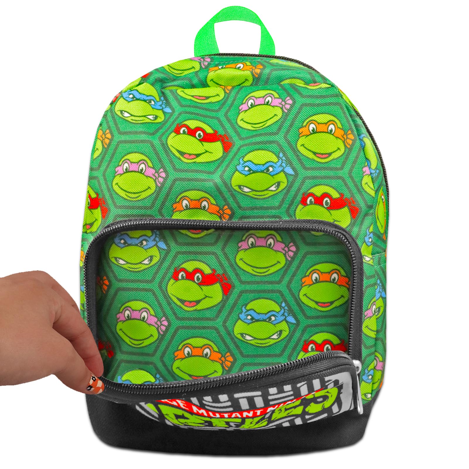 Teenage Mutant Ninja Turtles Mini Backpack for Kids & Teens - 10 Inch Canvas TMNT School Backpack with Front Pocket & Bookmark | Cute Turtle Backpack Purse Set for School, Travel & Comic Con