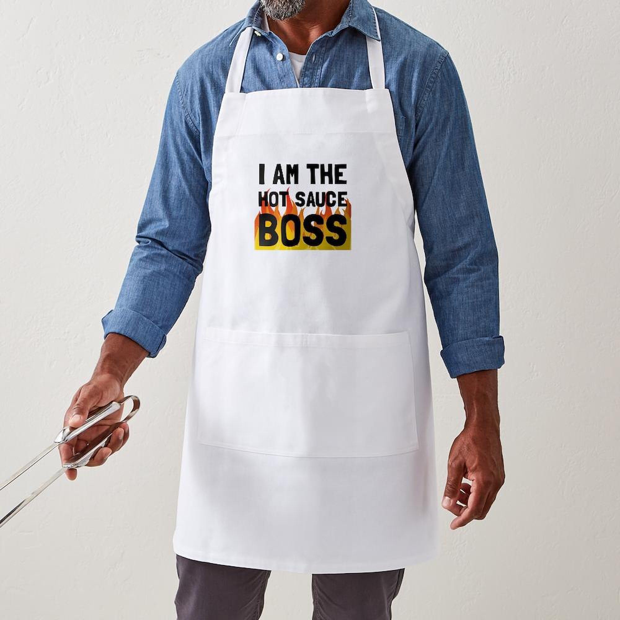 Hot Sauce Boss Kitchen Apron with Pockets - BBQ Grilling & Baking Apron for Cooking, Hosting & Outdoor Parties - Adjustable & Durable Chef Apron for Men & Women