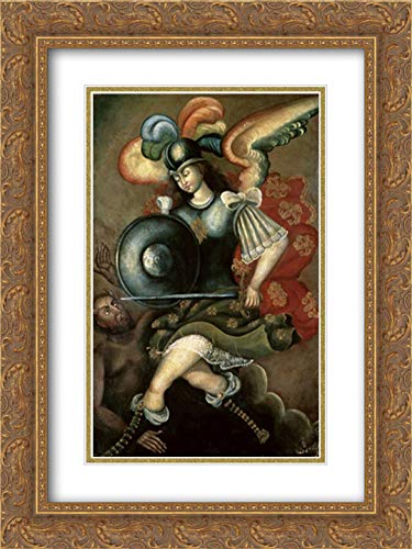 15x18 Gold Ornate Framed Archangel Saint Michael Art Print - Peruvian School Museum Quality Double Matted Religious Wall Decor for Home, Church & Office