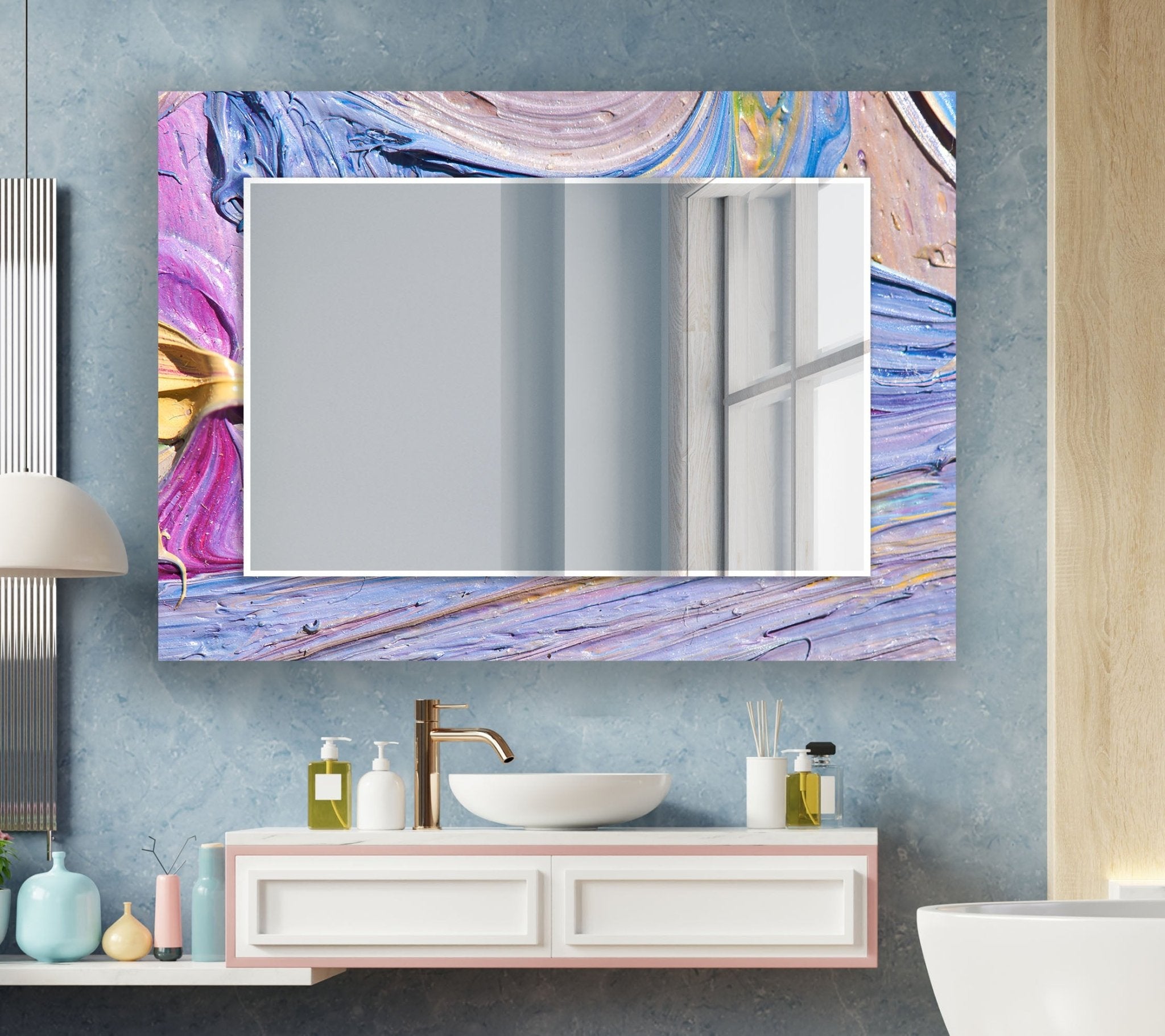 Abstract Purple Oil Painting Wall Mirror - Modern Boho Decor for Living Room, Bedroom & Entryway - Handmade Artwork for Home & Office Decor