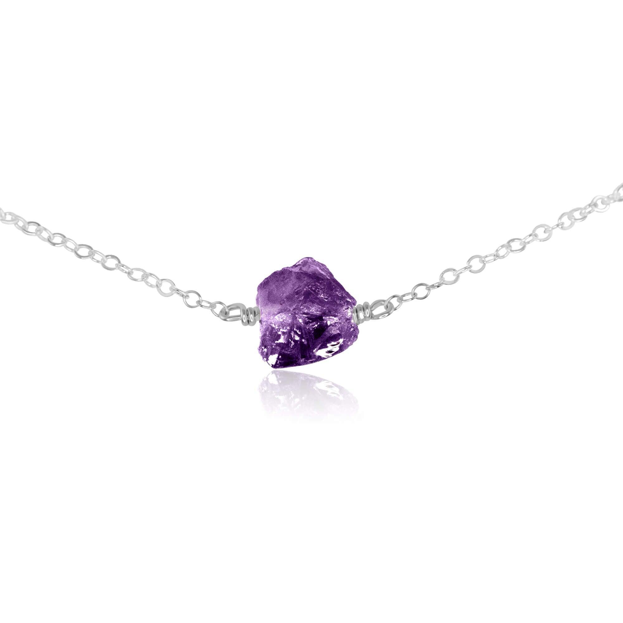 Natural Tiny Raw Amethyst Crystal Nugget Choker Necklace for Women - Spiritual Healing Jewelry for Meditation, Yoga & Energy Balancing