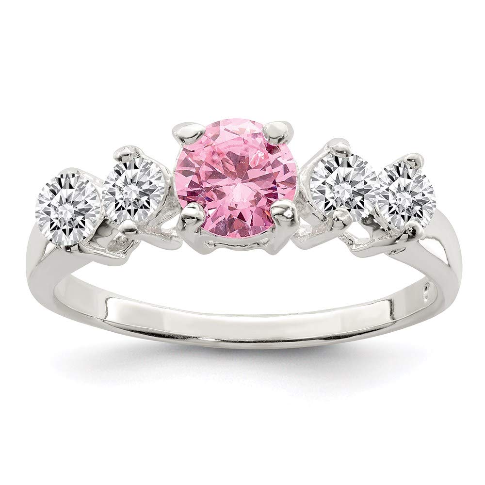925 Sterling Silver Pink Round Cubic Zirconia Ring with Side Stones - Elegant Women's Fine Jewelry Gift for Anniversary, Valentine's Day & Special Occasions
