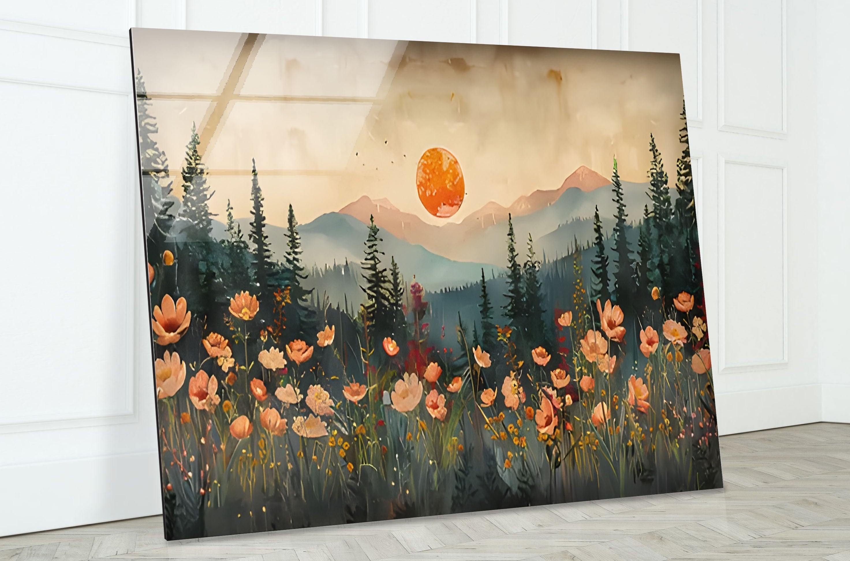 Blood Moon Sunset Glass Wall Art - Handmade Modern Home Decor for Living Room, Bedroom & Office - Perfect for Gifts & Interior Design