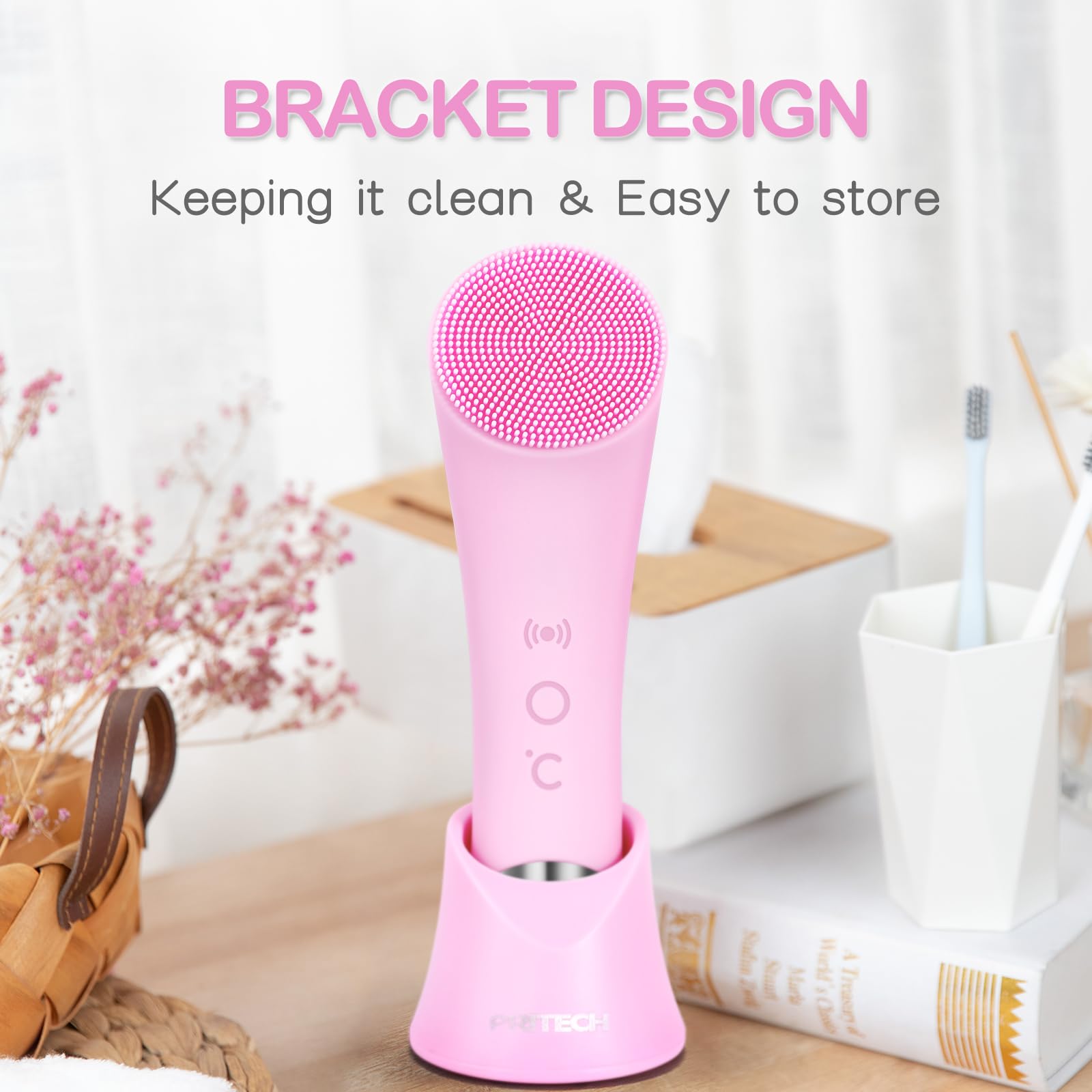 Rechargeable Silicone Face Scrubber with Heat Massage - Electric Facial Cleansing Brush for Deep Exfoliation & Pore Cleansing - Waterproof Vibrating Face Scrubber for Women & Men (Pink) | Perfect for Daily Skincare Routine, Travel & Spa Treatments