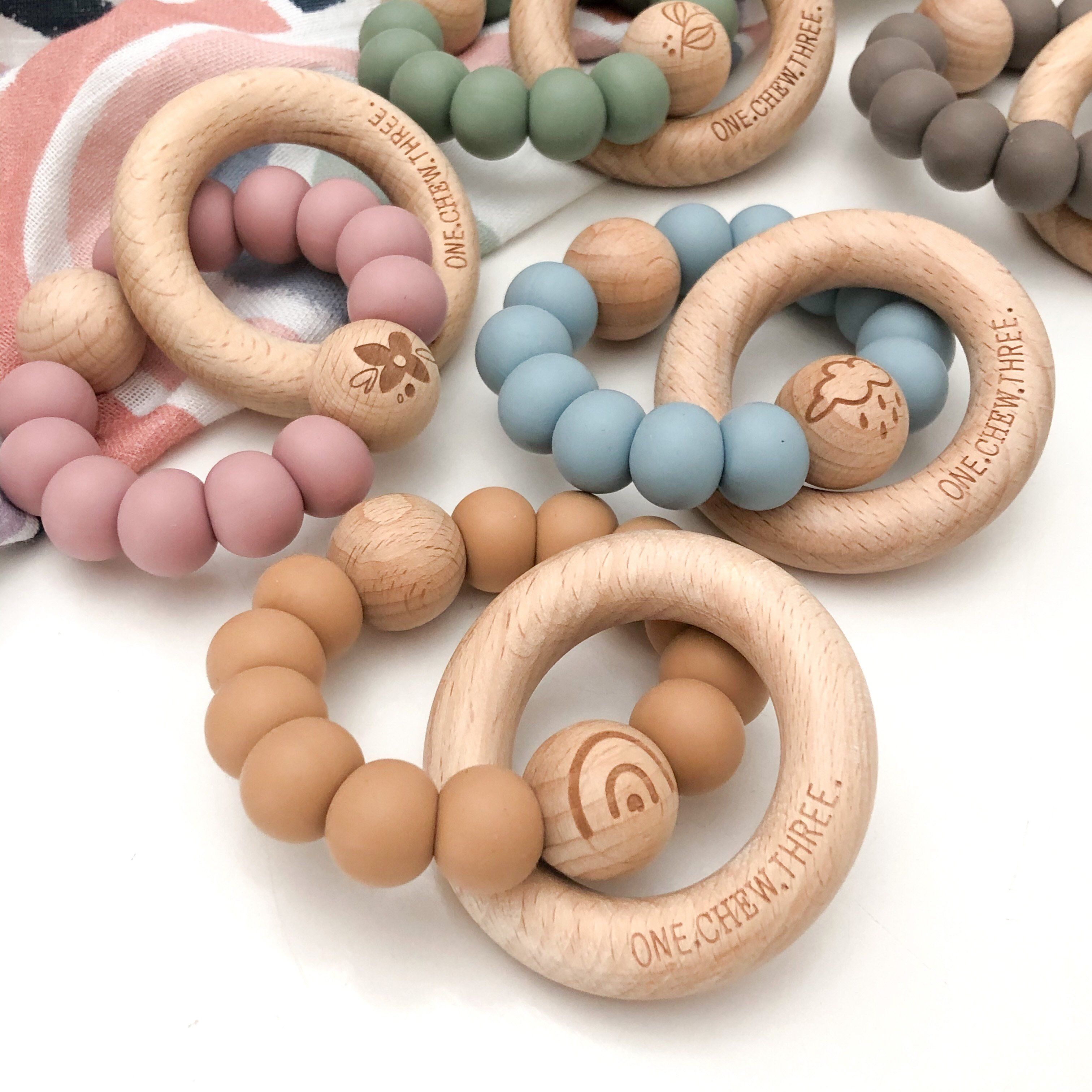 Natural Wooden Teether & Rattle for Babies - Organic Maple Wood Chew Toy with BPA-Free Silicone Cover | Perfect for Soothing Teething Pain & Sensory Play