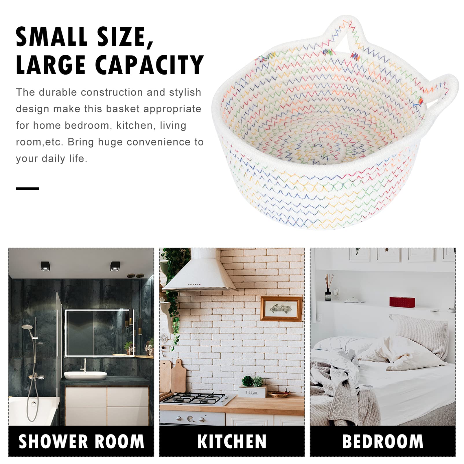 1pc White Wicker Storage Basket - Cotton Rope Laundry Bin for Nursery, Closet & Shelves Organization | Small Household Decor & Storage Solution for Bedroom, Bathroom & Living Room