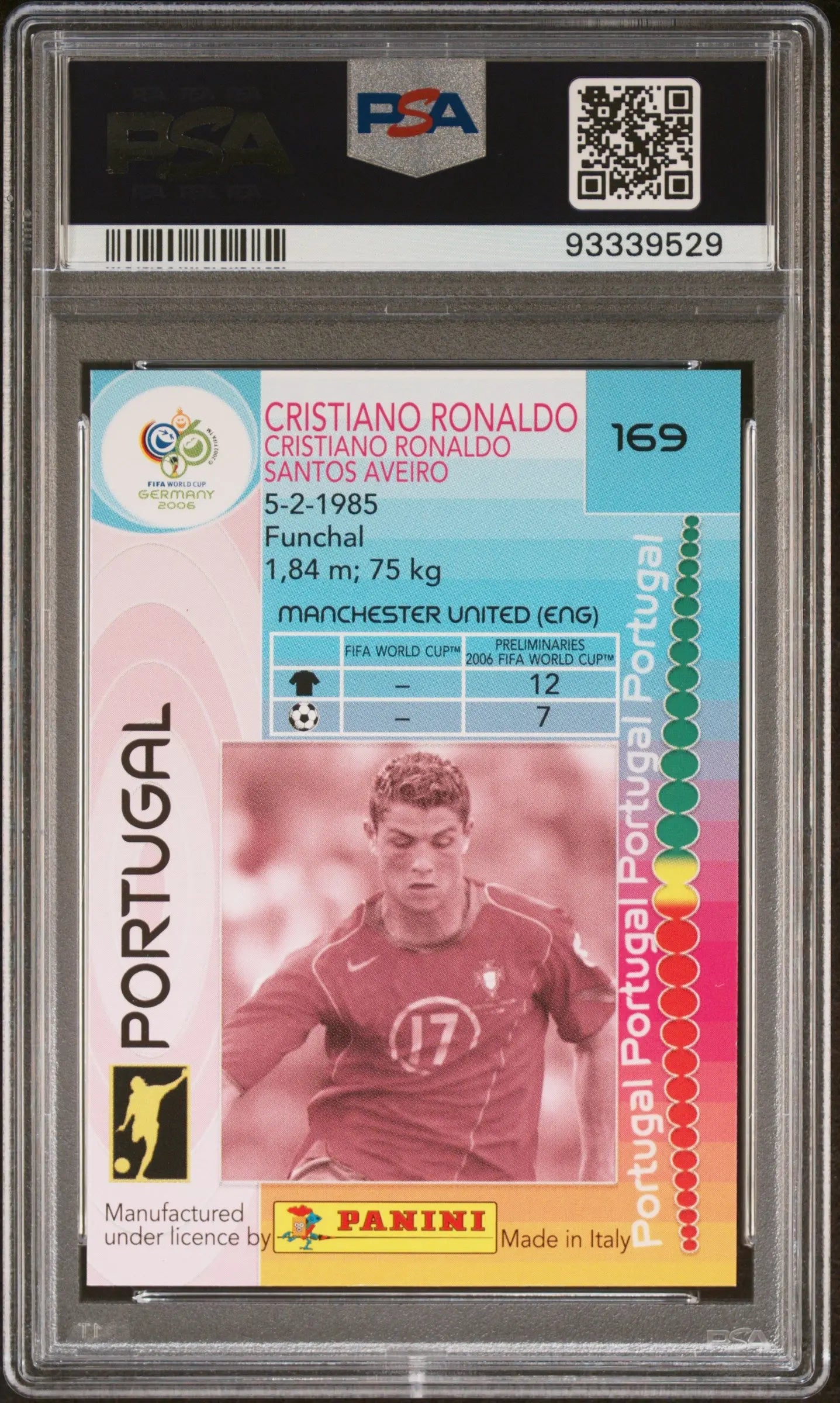 2006 Panini World Cup Germany Cristiano Ronaldo #169 PSA 10 Gem Mint Soccer Trading Card - Perfect for Collectors, Investors & Football Fans Display