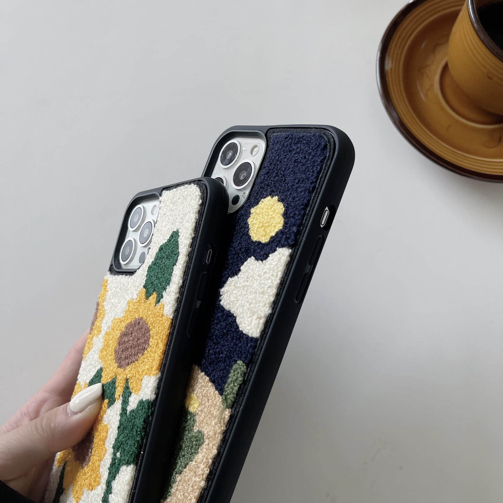 **Sunflower Embroidery iPhone 13 Pro Max Case - Cute Yellow Floral Soft TPU Bumper Cover, Shockproof Protective Phone Case for 6.7 Inch (Chic Design) - Perfect for Daily Use, Travel & Gift Giving**