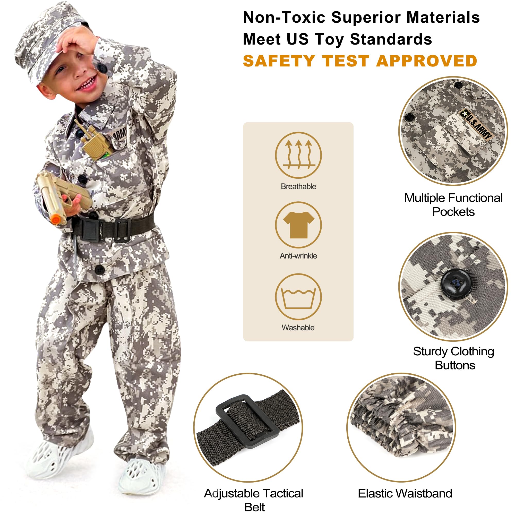 INNOCHEER Kids Army Costume - Military Soldier Halloween Costume for Boys Ages 3-12 | Perfect for Halloween Parties, Dress-Up Play & Patriotic Events