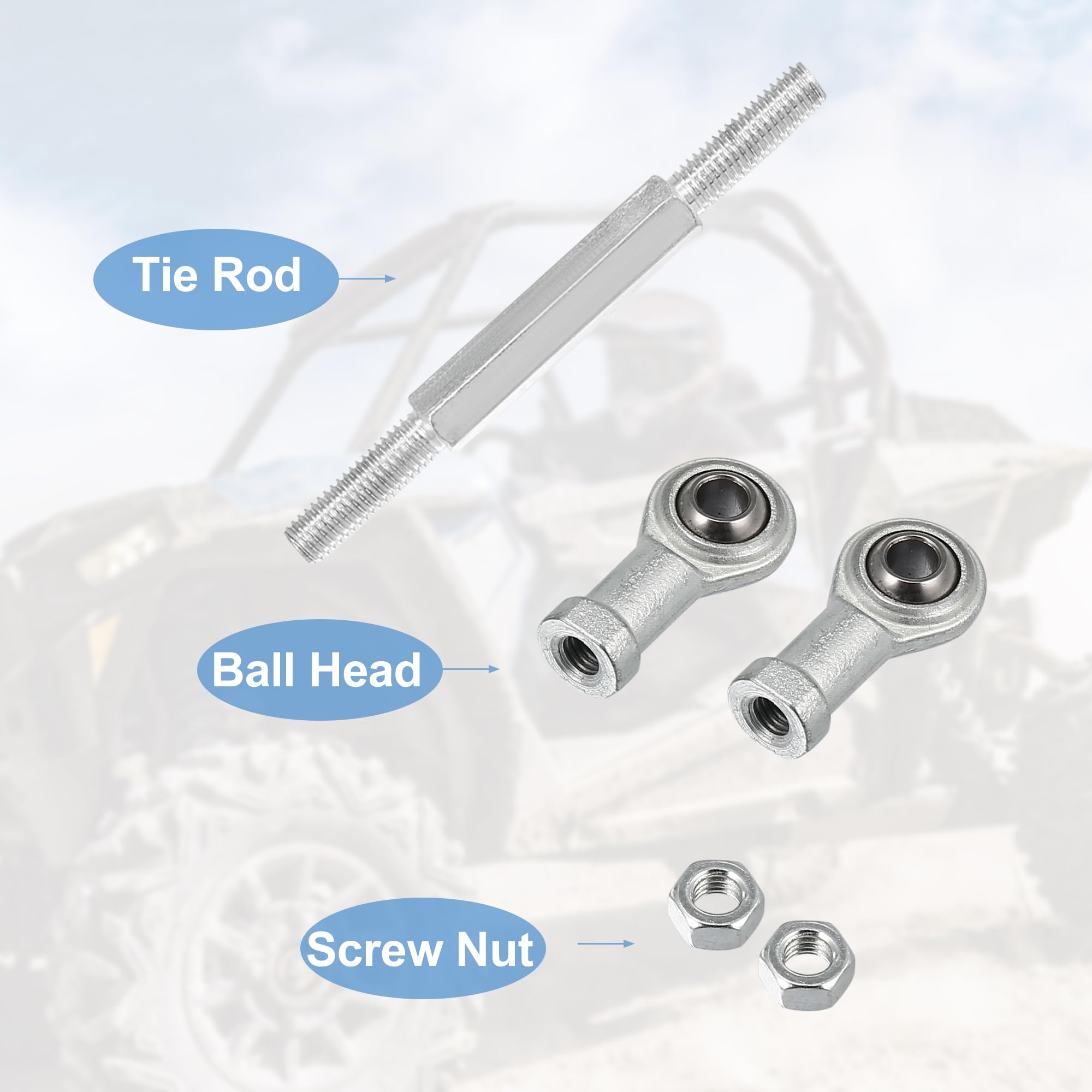 Motoforti 2-Piece 95mm Adjustable Steering Tie Rod Ball Joint with 8mm Hole - Compatible with 49cc Electric ATV & Go Kart - Silver Tone Steering Suspension Upgrade for Enhanced Control & Durability - Perfect for Off-Roading, Racing & DIY Kart Maintenance