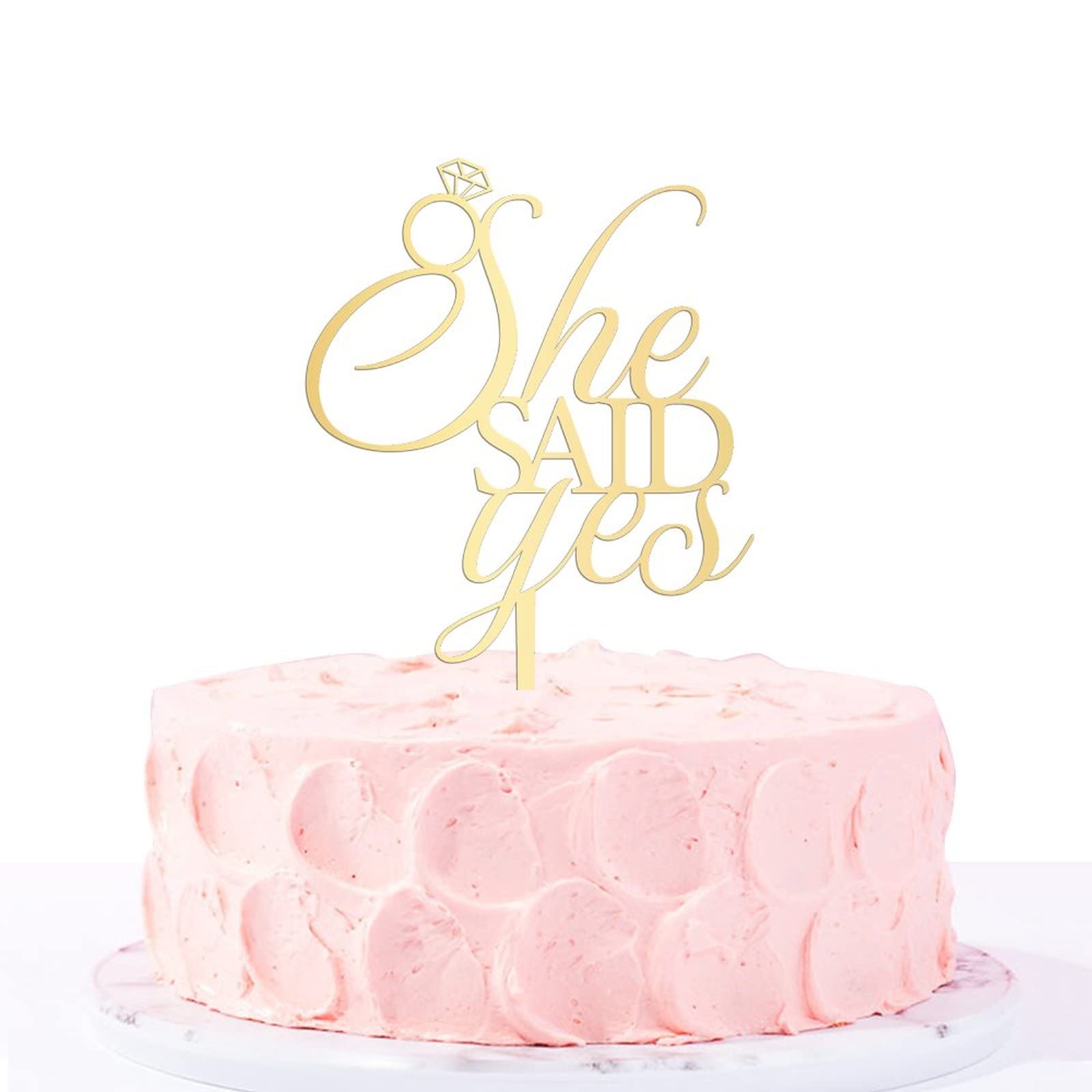 Elegant Mirror Gold Acrylic Wedding Cake Topper - Custom 'She Said Yes' Mr & Mrs Cake Decoration for Weddings, Anniversaries & Special Celebrations