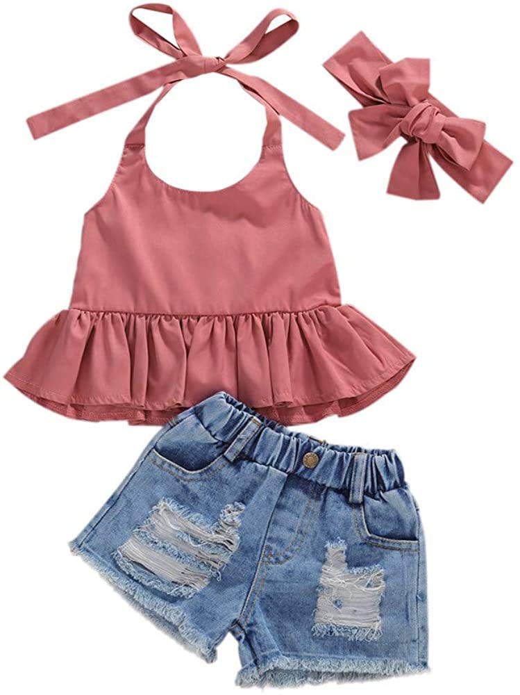 Toddler Baby Girls Denim Outfits - Sleeveless Vest Top & Ripped Jean Shorts Set | Summer Casual Clothes for Playdates & Outdoor Activities
