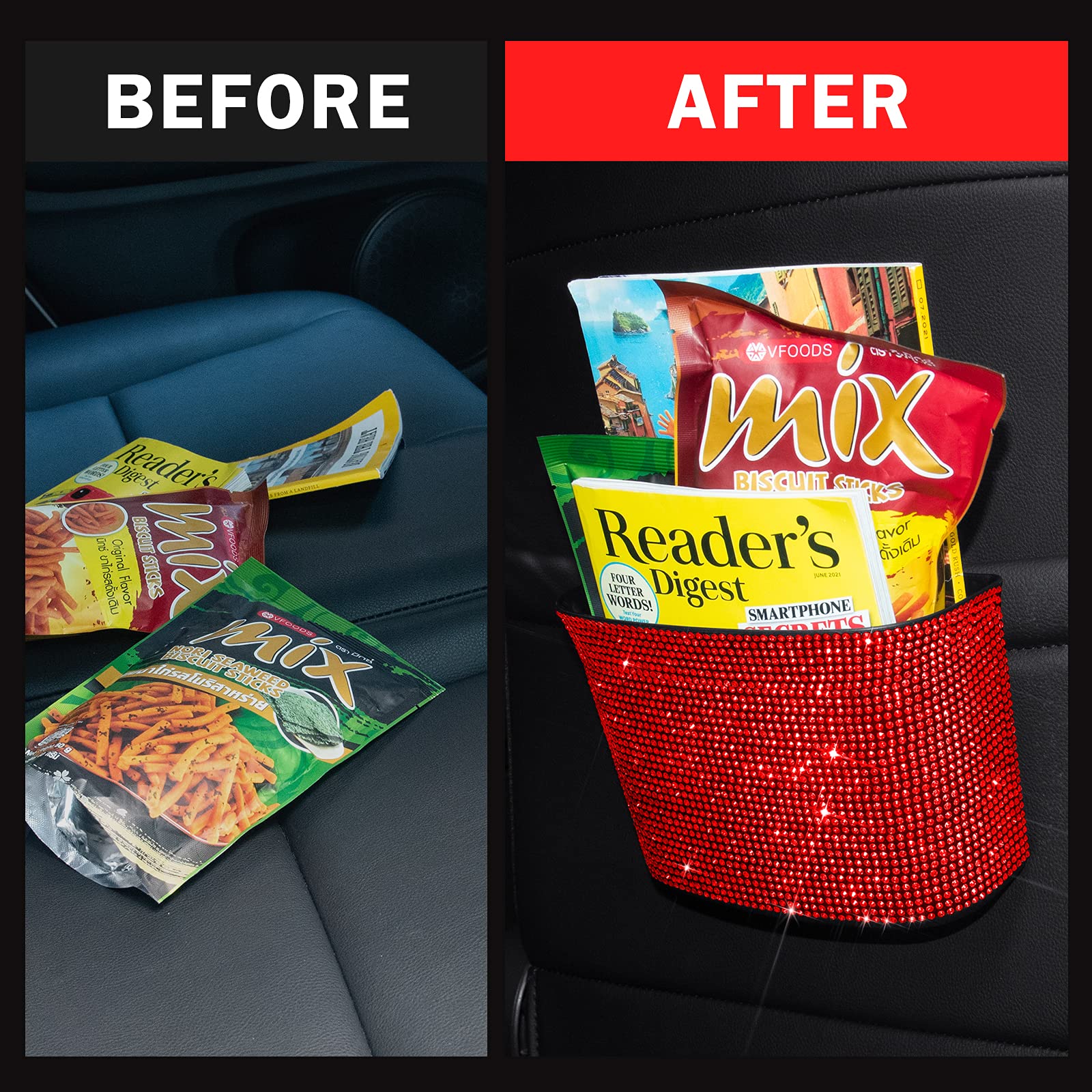 Premium Car Trash Can - Leakproof Hanging Garbage Bin with Clip, Mini Dustbin Organizer for Vehicle, Office, Kitchen & Home - Small Red Auto Accessory (Perfect for Road Trips, Daily Commute & Workspace Organization)