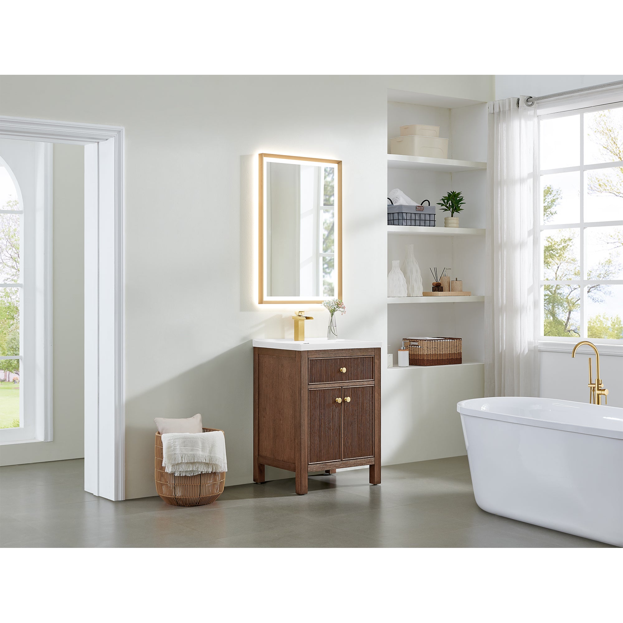 Cerrito 24 Inch Single Bathroom Vanity with White Ceramic Integrated Sink - Modern Space-Saving Vanity for Small Bathrooms & Powder Rooms
