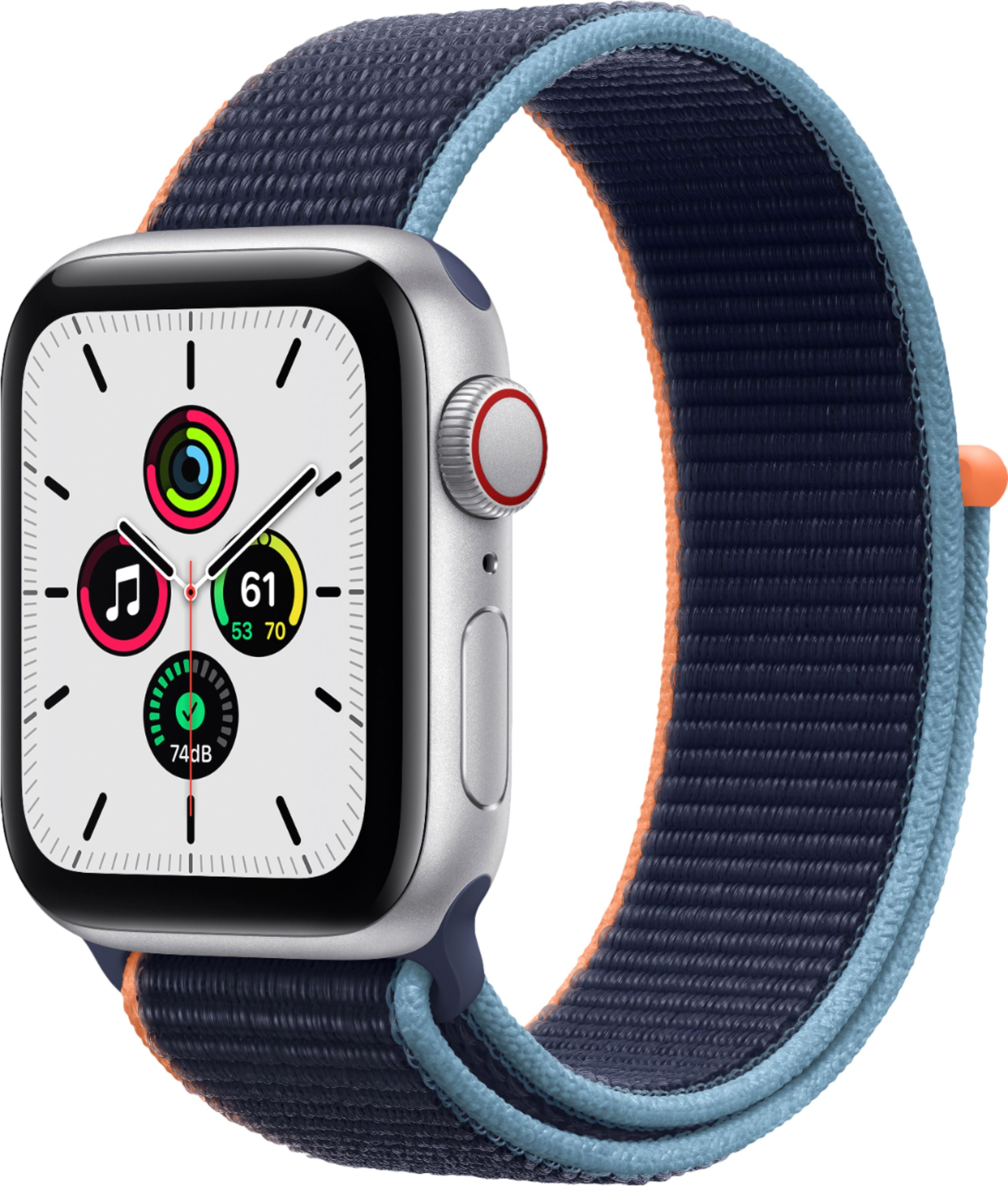 Apple Watch SE 40mm (GPS + Cellular) Silver Aluminum Case with Deep Navy Blue Sport Band - Smartwatch for Fitness Tracking, Calls & Notifications - Perfect for Running, Swimming & Daily Use