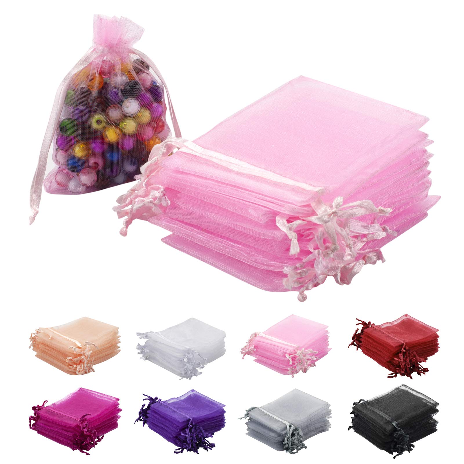100PCS Pink Organza Bags 2x3 Inch - Sheer Drawstring Gift Bags for Jewelry, Wedding Favors, Party Decor & Christmas Gifts | Mini Mesh Pouches for Candy, Earrings & Small Presents | Perfect for Bridal Showers, Baby Showers & Birthday Parties