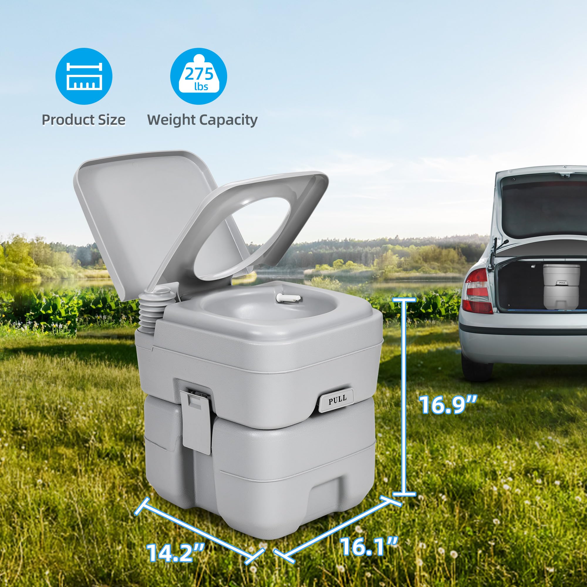 YITAHOME 5.3 Gallon Portable Toilet for RV Camping & Travel - Detachable Waste Tank, Press Flush Pump - Ideal for Road Trips, Boating, Hiking & Outdoor Adventures