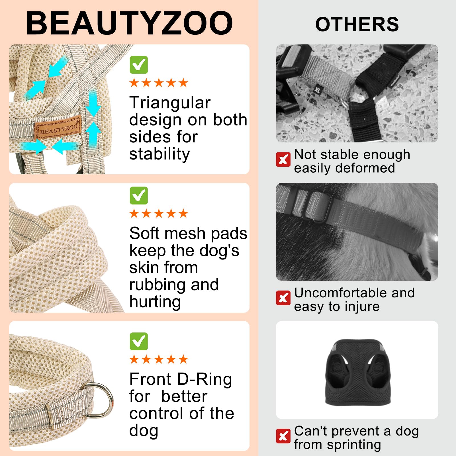 BEAUTYZOO No Pull Dog Harness and Leash Set for Small Dogs 6-12 lbs - Soft Escape Proof Puppy Vest Harness with Handle, Reflective Lightweight Step in Harness for Girl & Boy Dogs (Beige XS) - Perfect for Walking, Training, and Outdoor Adventures