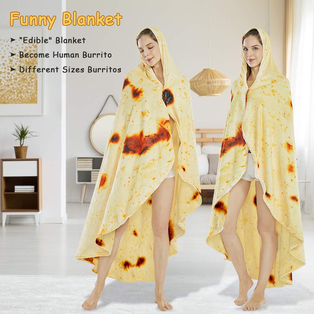 SeaRoomy Giant 47-inch Soft Tortilla Throw Blanket - Funny Novelty Round Wrap Blanket for Kids & Adults (Yellow) | Perfect for Movie Nights, Camping & Cozy Home Decor
