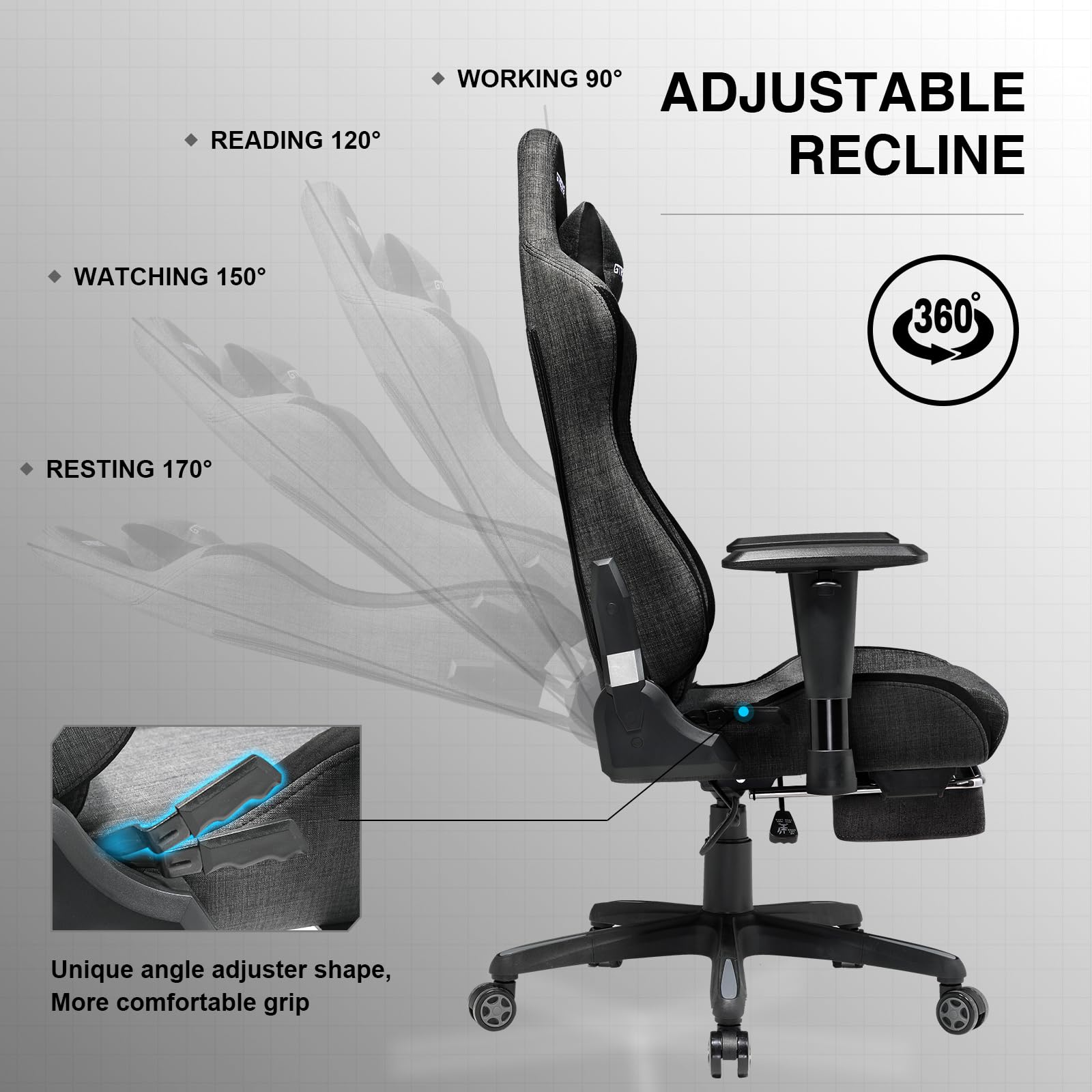 GTRACING Ergonomic Gaming Chair with Footrest - Breathable Fabric Big & Tall Computer Chair, 350 lbs Weight Capacity, Adjustable Lumbar Support & Recliner - High Back Office Game Chair for PC & Console Gaming (Dark Gray) - Perfect for Long Gaming Sessions, Work from Home & Esports Tournaments