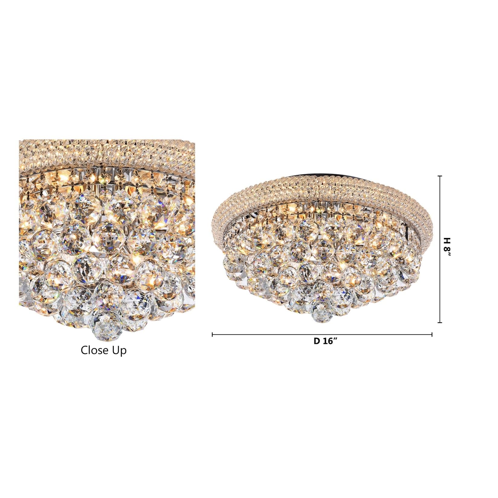Chrome Metal Flush Mount Ceiling Light with Clear Crystal for Living Room, Bedroom, and Dining Room Lighting