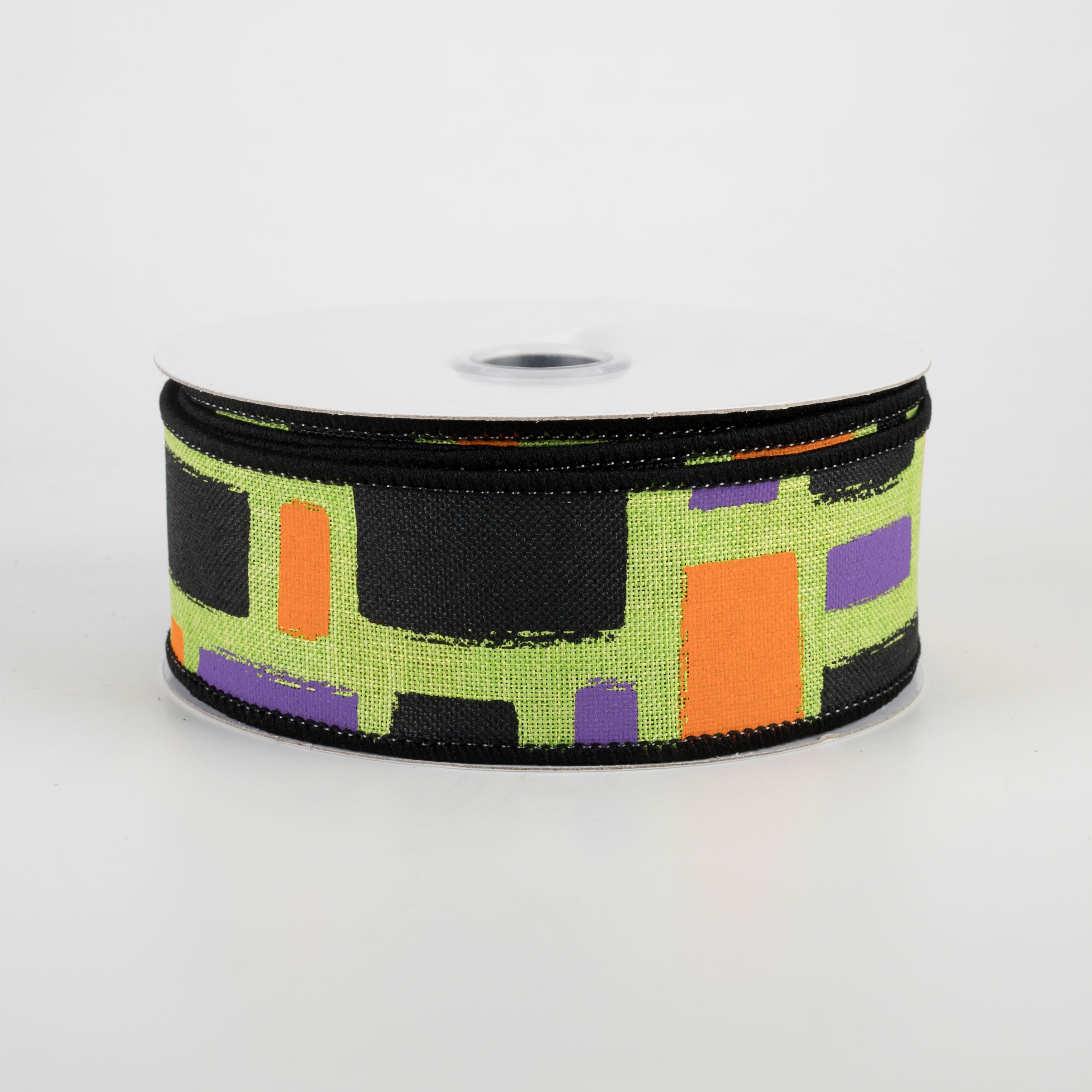 1.5 Inch Bold Brush Strokes Ribbon - Lime, Black, Orange, Purple (10 Yards) - Perfect for Gift Wrapping, Scrapbooking, and DIY Crafts