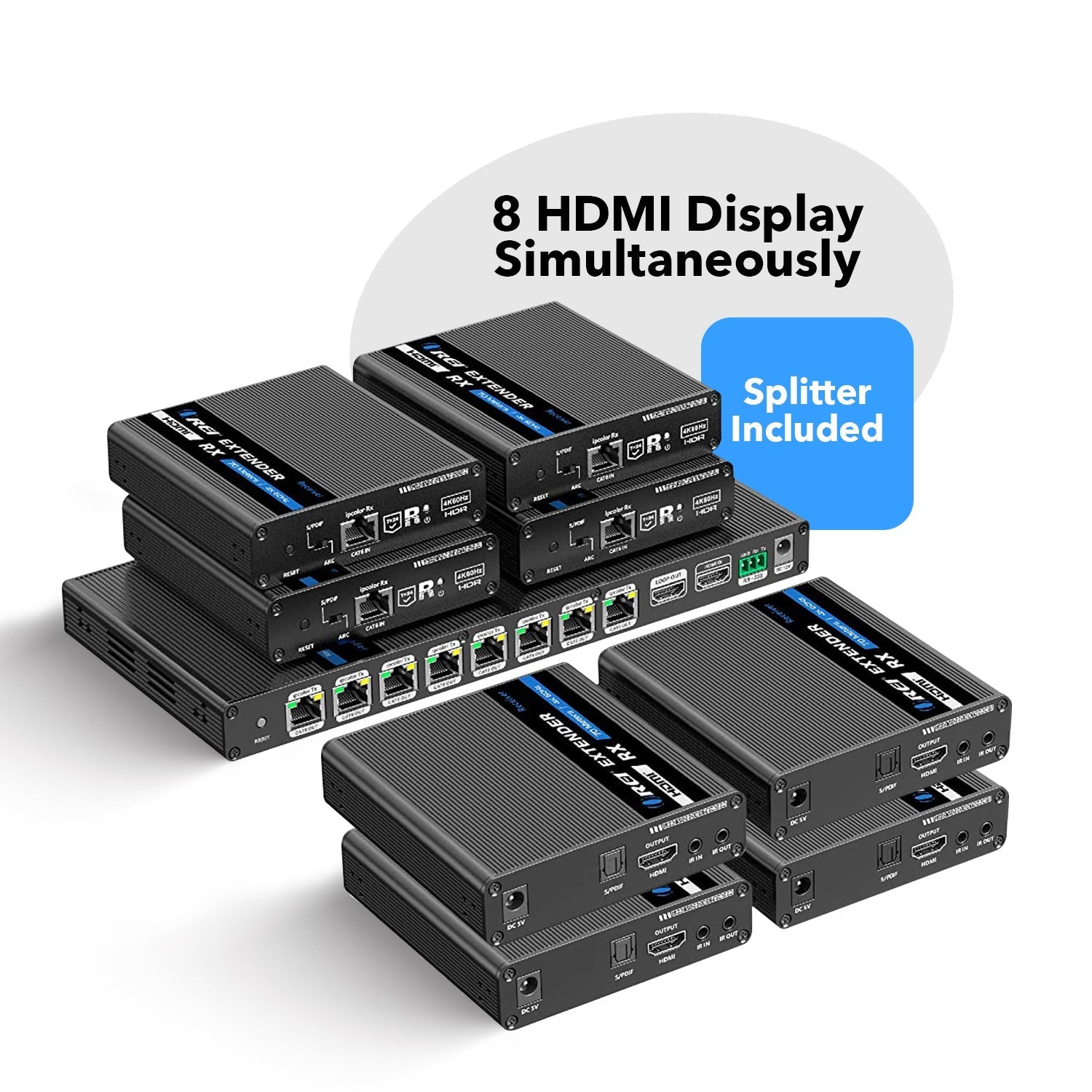 1x8 4K HDMI Extender Splitter Over Single CAT6/7 Cable - Up to 230 Feet, 18Gbps Bandwidth, Bi-Directional IR, RS-232 Control & EDID Management (UHD18 IPC230 K) - Perfect for Home Theater, Conference Rooms & Digital Signage